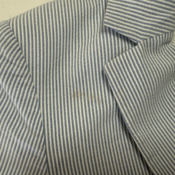 Veronica Beard Cotton Seersucker Blue White Pinstripe One Button Blazer 6 - Picture 5 of 5